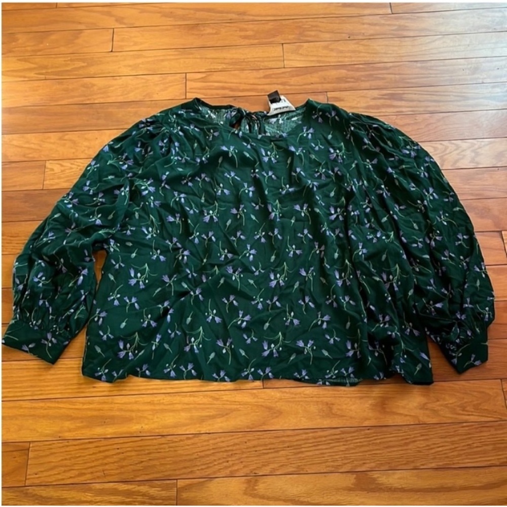 ModCloth x Collectif Top Womens 24 Green Floral Long Sleeves